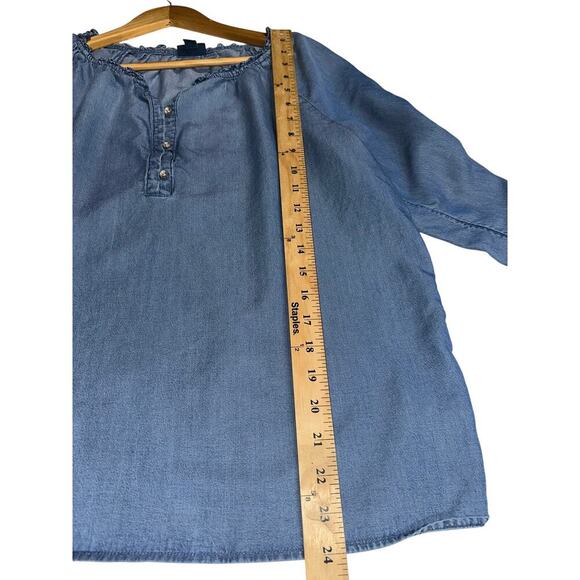 J Jill Denim Chambray Pullover top Blouse S lightweight Peasant Boho western - Picture 6 of 8